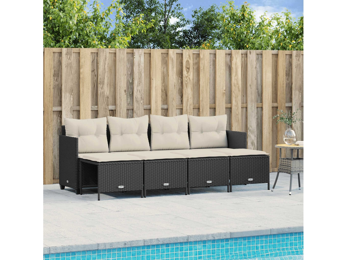 Vidaxl 5 Pcs Conjunto Sofás De Jardim Com Almofadões Vime Pe Preto