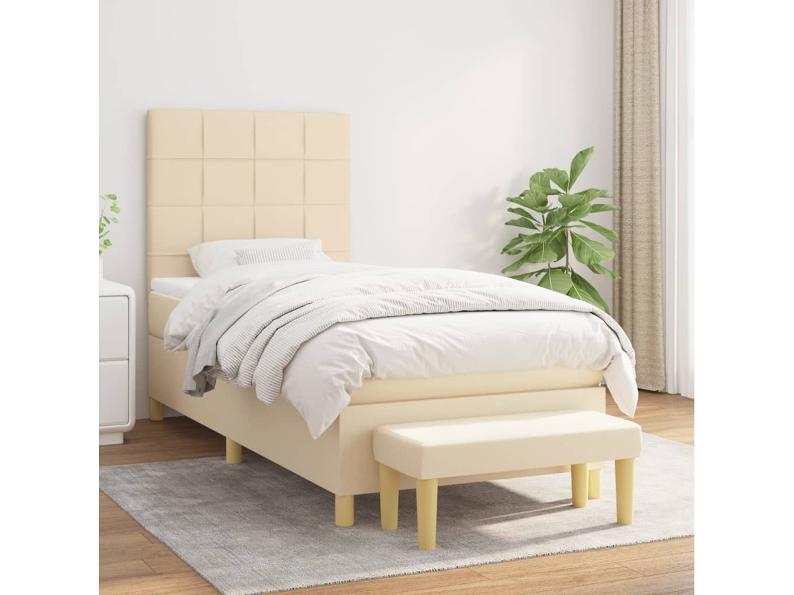 Vidaxl Cama Com Molas/colchão 90x200 Cm Tecido Cor Crème