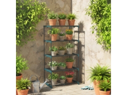 Estante para Flores em Aço 5 Níveis Interior e Exterior Suporte de Plantas para Jardim Varanda Sala 67x49x138cm Verde