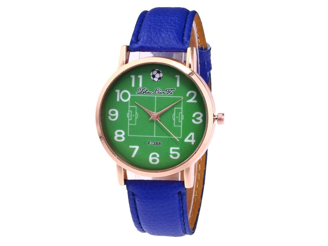 Reloj De Cuero De Grano Lichi Unisex Impermeable De Cuarzo Azul