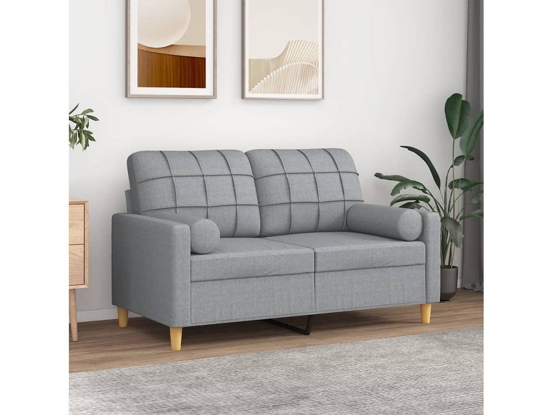 Vidaxl Sofá 2 Lugares + Almofadas Decorativas 120cm Tecido Cinza-claro