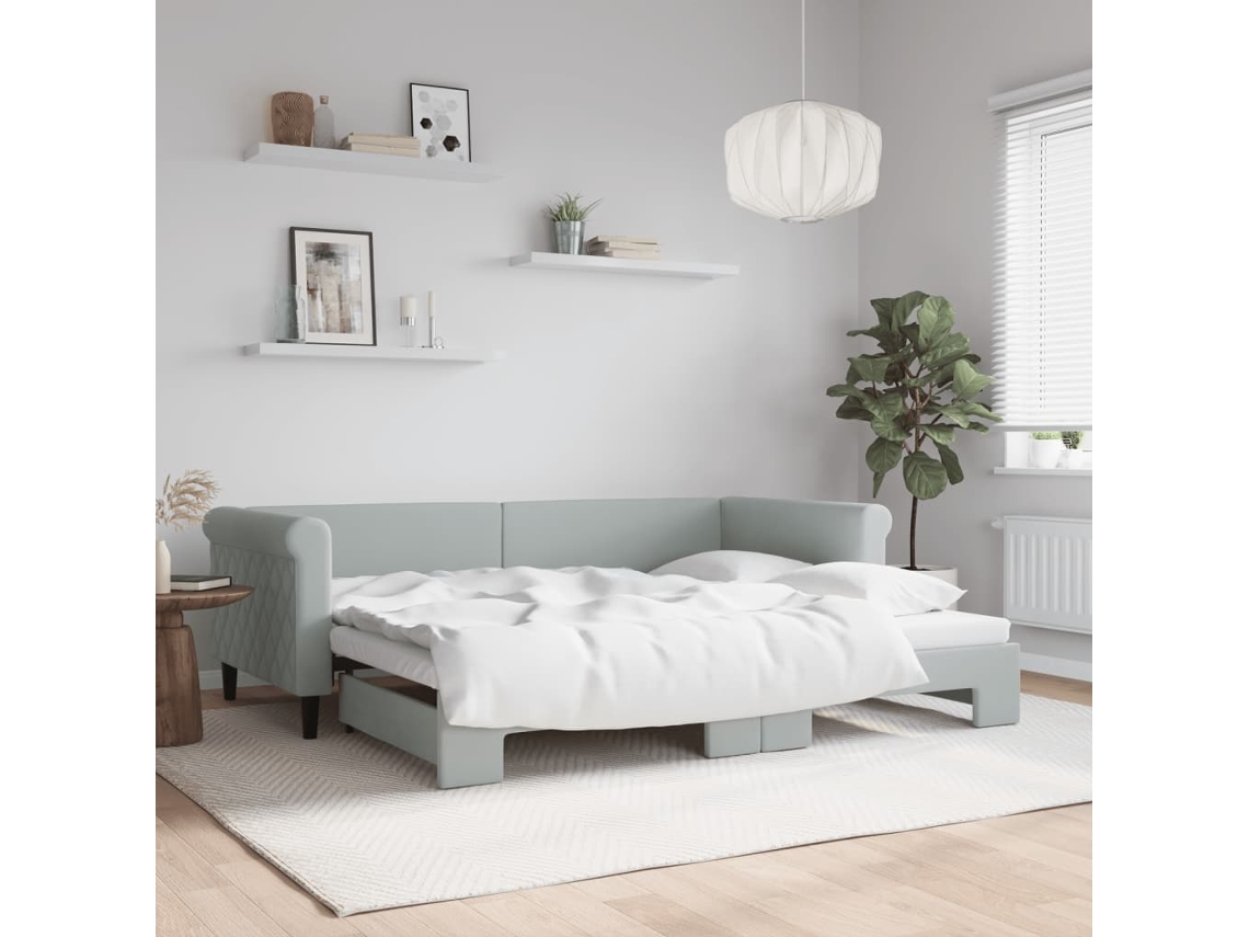 Sofá Cama Com Gavetão 90x200 Cm Veludo Cinzento Claro Lovely Home
