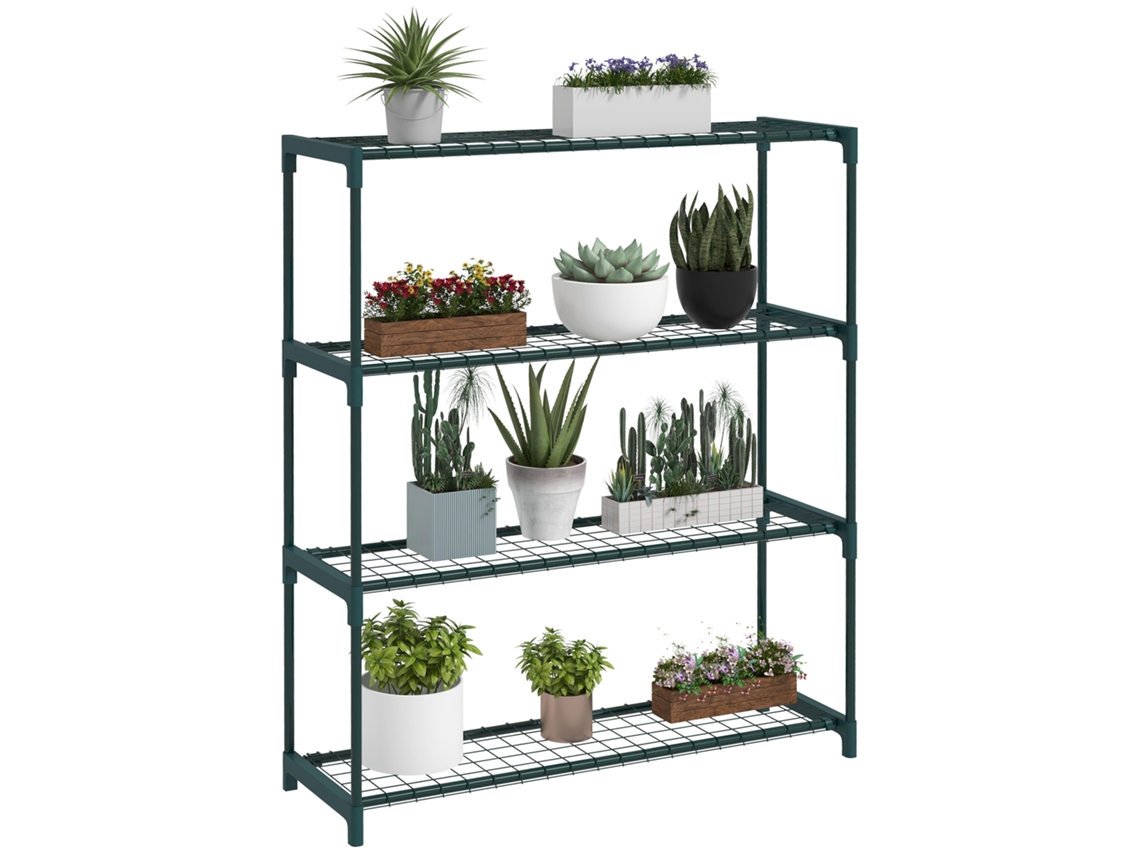 Suporte Plantas 4 Níveis Aço 89x28x107cm Verde Escuro