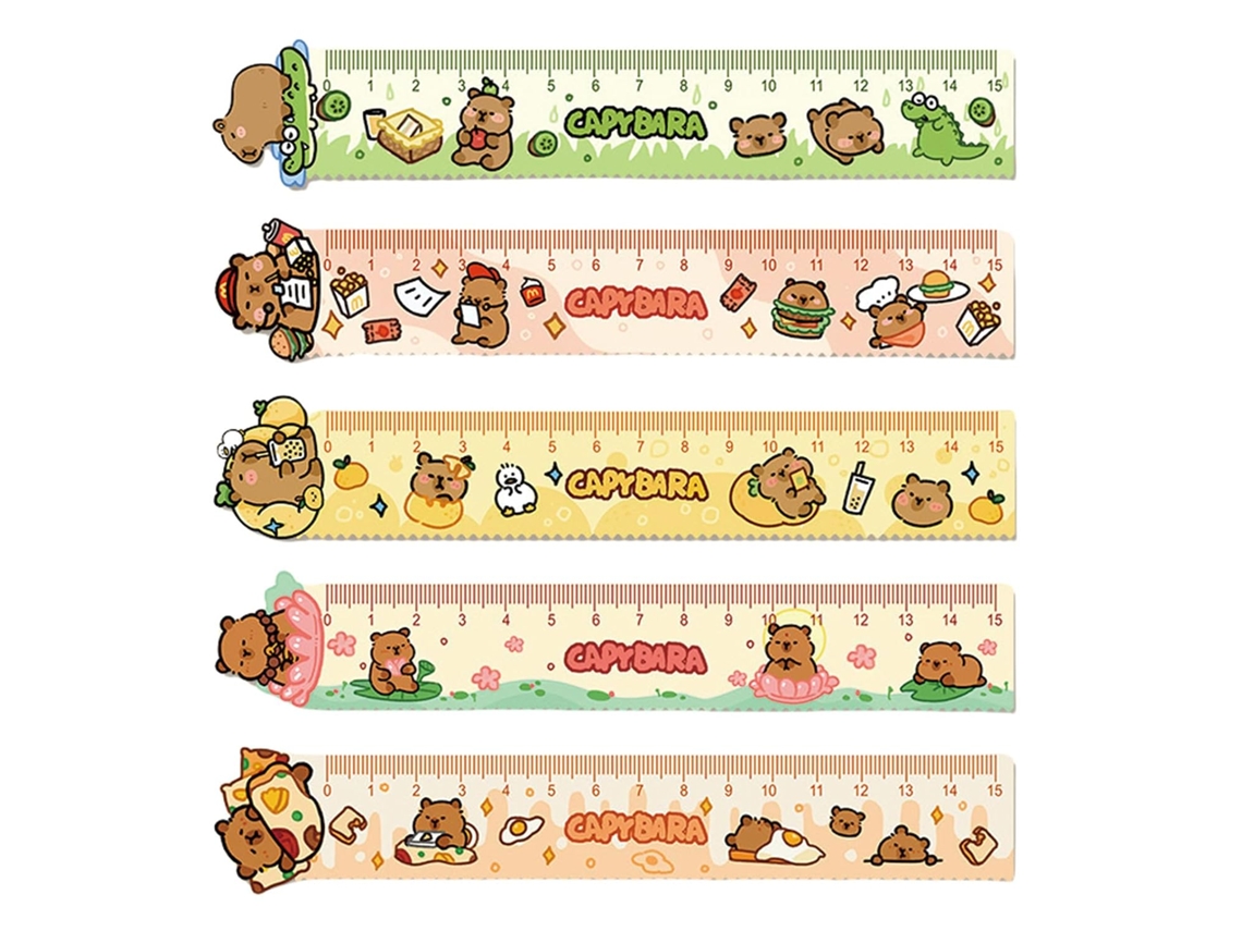 Mozxirz Conjunto De 5 Réguas Fofas De Desenho Animado, 15cm, Reta