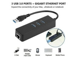 Adaptador De Rede Lan Rj45 Gigabit Ethernet Usb 3.0 Com 3 Portas Brilvibera