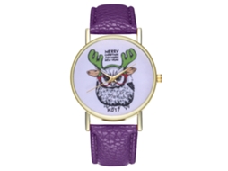 Relógio de pulso masculino de quartzo com pulseira de couro, estampa animal roxa.