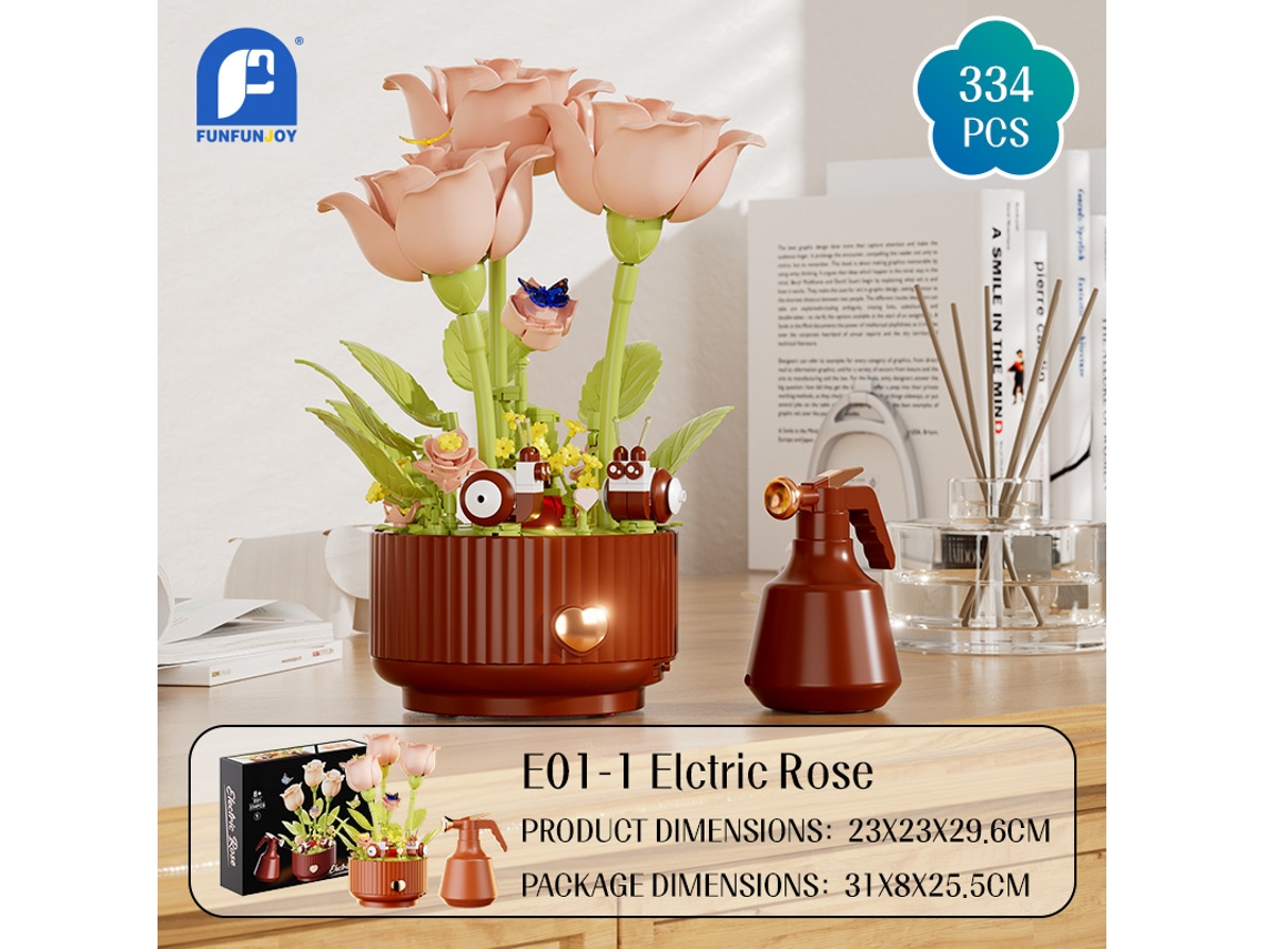 Rosa Elétrica Com Simulação De Rega, Buquê Dinâmico De Blocos De Construção.