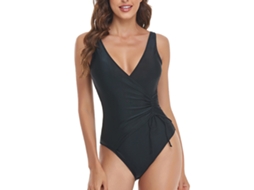 Maiô Feminino Preto M Gola V Sem Mangas Cintura Ajustável
