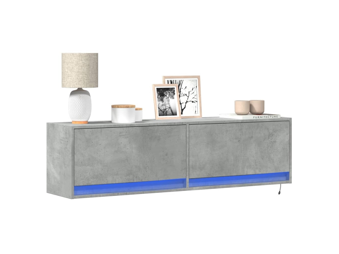 Móvel De Parede P/ Tv C/ Luzes Led 140x31x38cm Cinzento Cimento Dkd Home Decor
