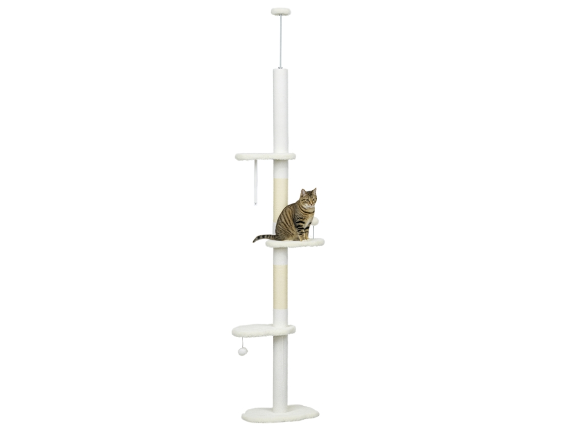 Árvore para Gatos Montada no Teto com Altura Ajustável e Arranhadores de Sisal. 48x32x225 255 Cm. Branco Ge