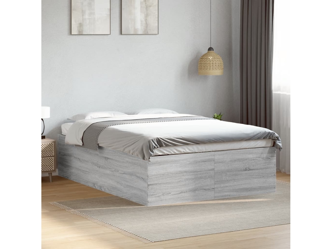 Estrutura Cama 140x190 Cm Derivados De Madeira Cinzento Sonoma