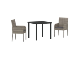 Conjunto de Jantar para Jardim 3 Pcs - Móveis para Jardim para Refeição Cinzeto Vime Pe HARLANV1