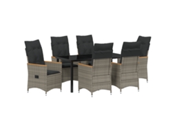 Conjunto 7 De Jantar De Jardim Com Almofadas Vidaxl Cinza Vime Poliéster