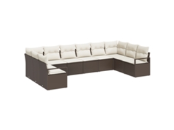 Conjunto 10 Sofá De Jardim Vidaxl Castanho Vime Pe (334 X 177 X 85 Cm)