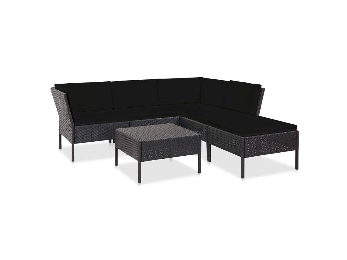 Vidaxl 6 Pcs Conjunto Lounge De Jardim C/ Almofadões Vime Pe Preto
