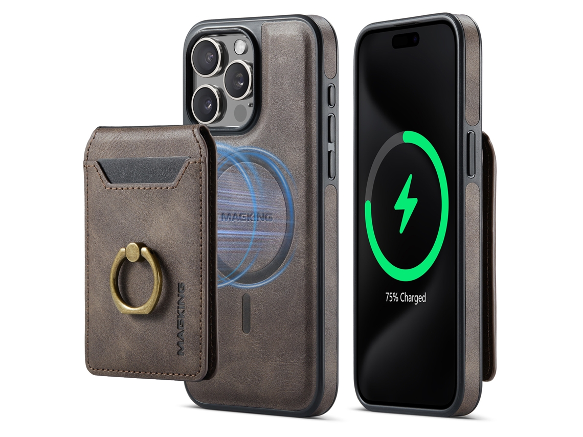 Capa Removível Magnética Para Iphone 16 Pro ,para Magsafe, Rfid, Pele Porta Cartões Cor De Café Hexinyigjly