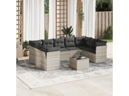 Vidaxl 10 Pcs Conj. Sofás Jardim Com Almofadões Vime Pe Cinzento-claro