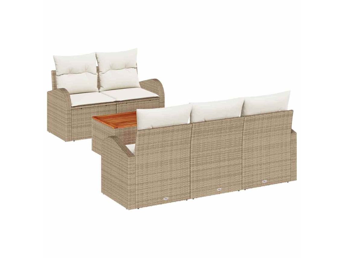 Conjunto 6 Conjunto De Sofá De Jardim Vidaxl Bege Vime Pe (179 X 62 X 69 Cm)