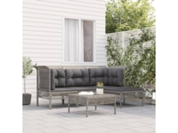Conjunto 5 Peças Lounge De Jardim C/ Almofadões Vime Pe Cinzento Dkd Home Decor