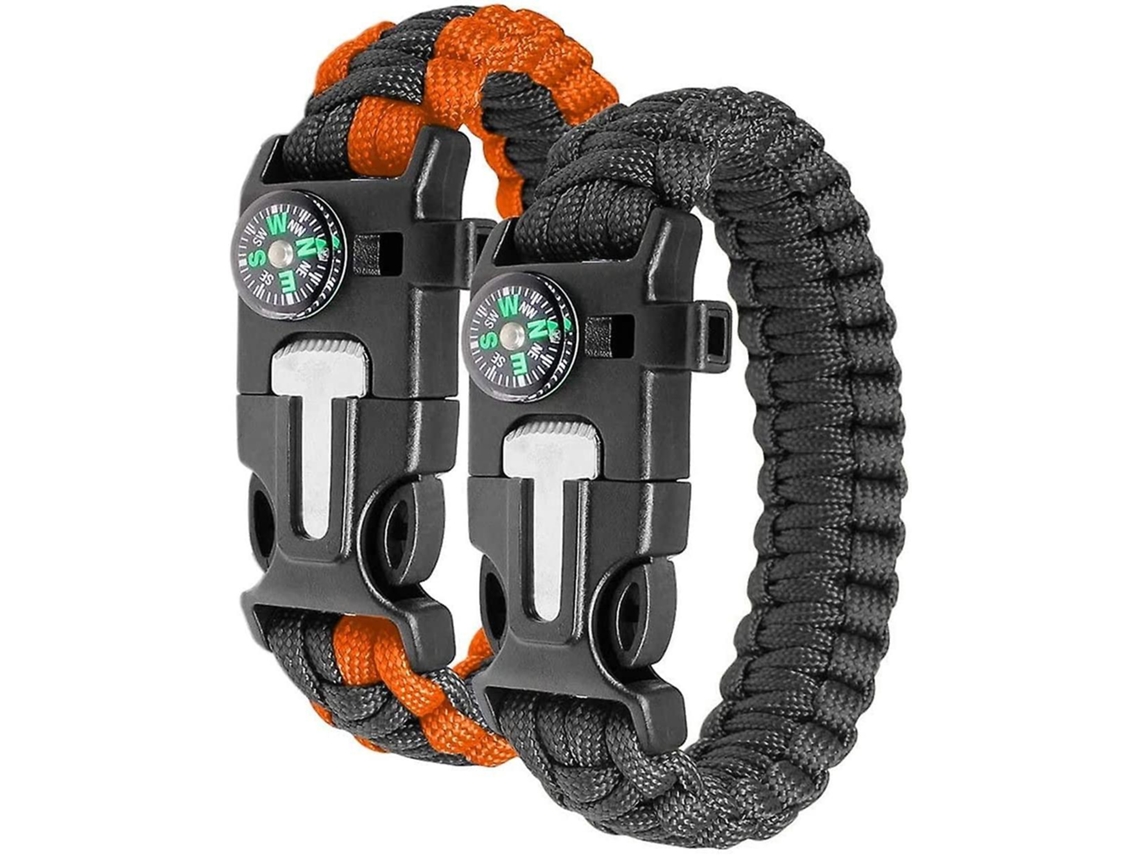 Pulseira de Sobrevivência com Pederneira, Apito, Bússola e Pacote com 2 BRILVIBERA