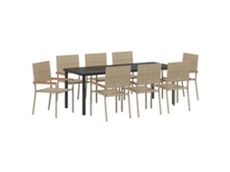 Conjunto 9 Conjunto De Jantar Para Jardim Vidaxl Bege Vime Pe (200 X 80 X 73 Cm)