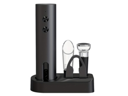 Kit De Acessórios De Vinho Elétrico Recarregável Type-c - Preto Fosco, Com Base De Armazenamento