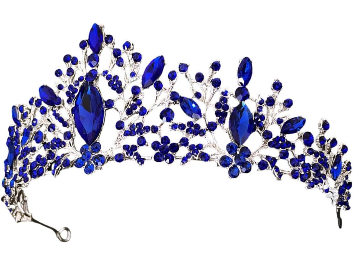 Tiara/coroa Azul E Prateada Com Strass Para Casamentos E Formaturas, Enfeite De Cabelo.