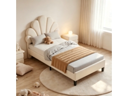 Polsterbett 90x200 Cm Kinderbett,bettgestell Mit Blumenförmigem Kopfteil Und Lattenrost,samtstoff,einzelbett Beige Für Teenager Und Gäste