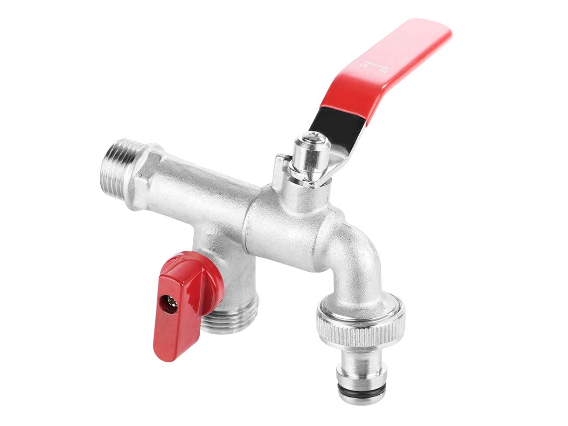Torneira De Água Com Válvula Dupla, 90 Graus, 1/2", Em Latão, Para