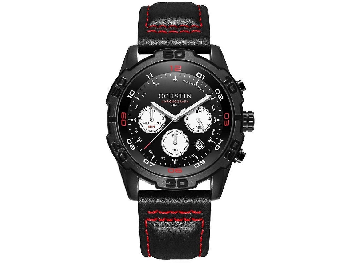Relógio masculino Ochstin 6116 Hengrongshen de couro com calendário multifuncional para lazer e à prova d'água