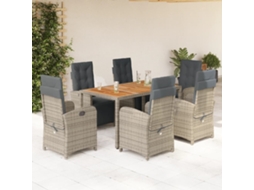 Conjunto 7 Peças Jantar P/ Jardim C/ Almofadões Vime Pe Cinza Dkd Home Decor