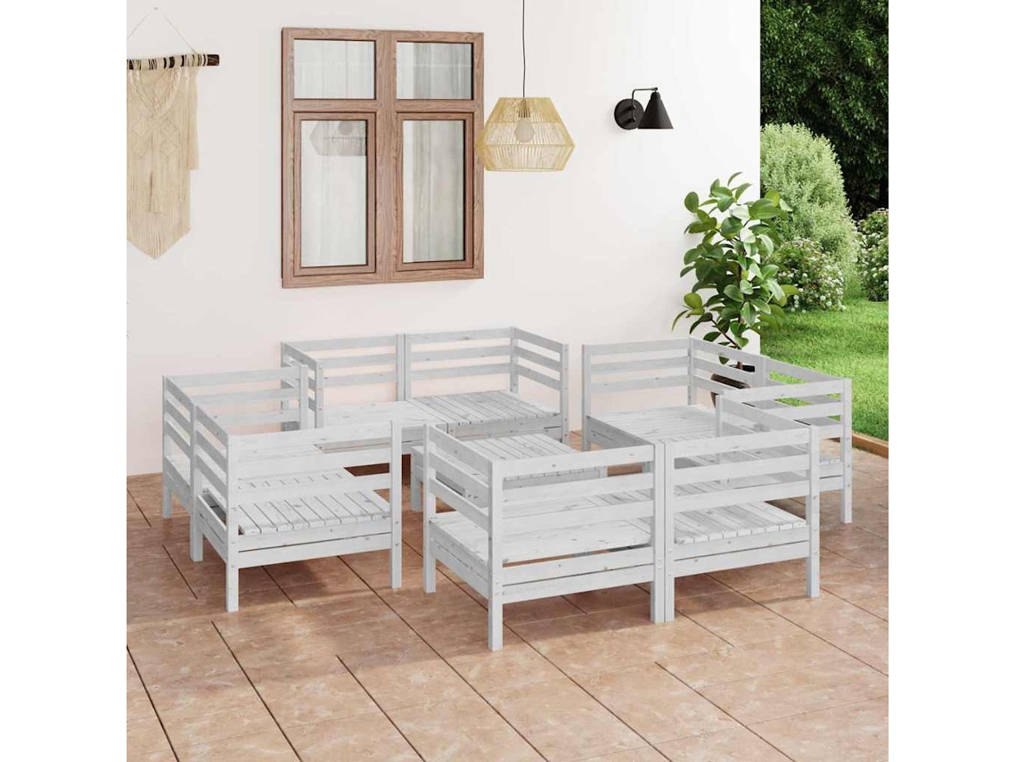 Vidaxl 9 Pcs Conjunto Lounge De Jardim Pinho Maciço Branco