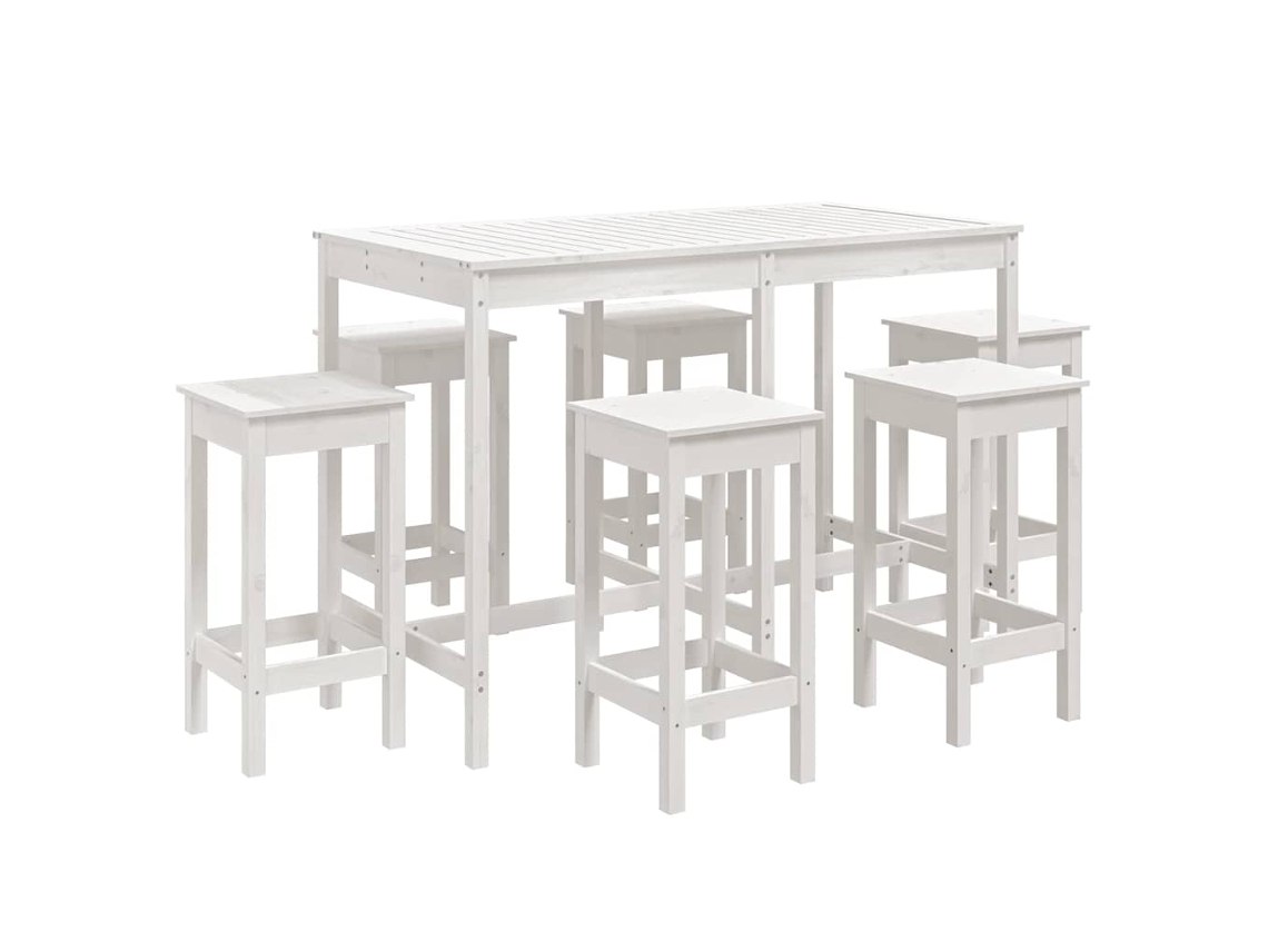 7 Pcs Conjunto de Bar para Jardim Pinho Maciço Branco MAISON EXCLUSIVE
