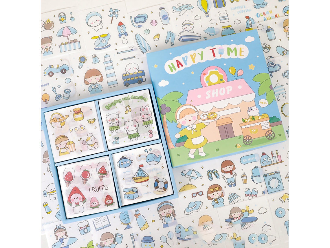 100 Adesivos Para Cadernos Padrões Comicos Bonitos Adesivos Diy Em Caixa Para Scrapbooking Azul