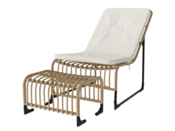 Poltrona Externa com Apoio para os Pés, Almofada Acolchoada e Estrutura Durável de Aço e Rattan Sintético 93x65x80cm Bege ORBITRA COMMERCE