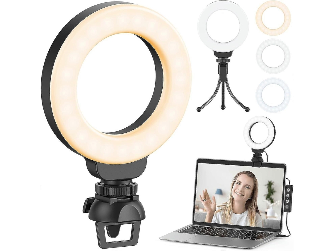Ring Light Com Tripé E Clipe, Para Vídeo E Selfie, Com Luz Led Ajustável