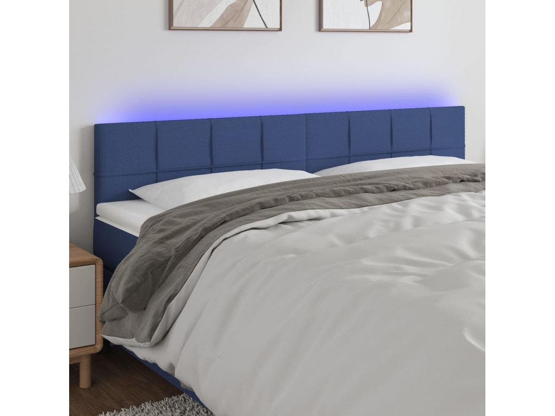Vidaxl Cabeceira De Cama C/ Luzes Led Tecido 160x5x78/88 Cm Azul