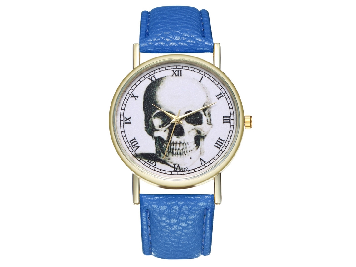 Relógio de Pulso Casual com Padrão de Crânio e Cinto de Couro Pu Royalblue