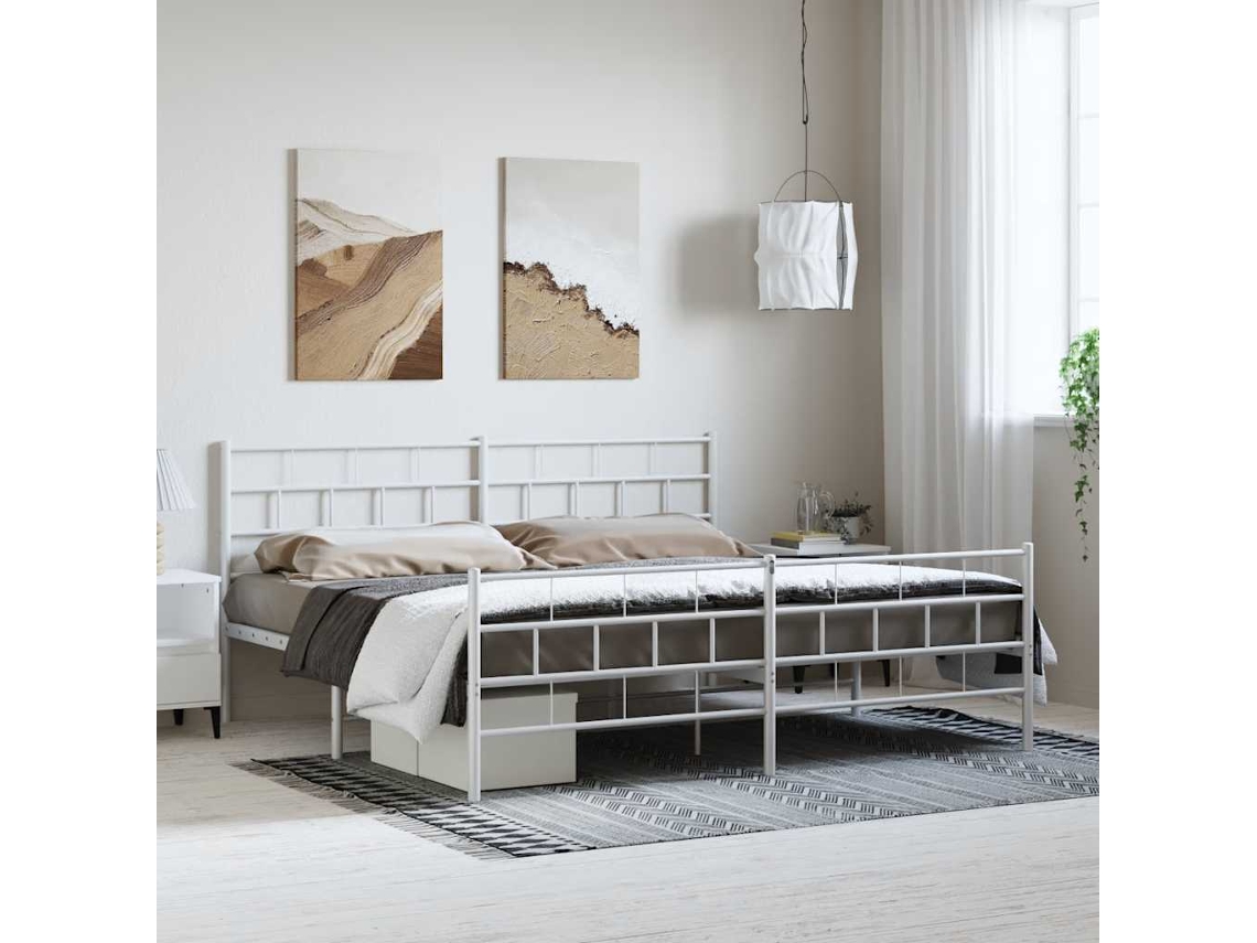 Vidaxl Estrutura De Cama Com Cabeceira E Pés 193x203 Cm Metal Branco