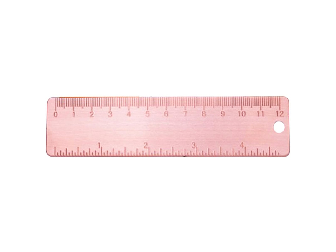 Régua Eringogo de 12 cm em cobre rosa, régua de metal compacta de 1 mm para pintura e trabalhos escolares, ferramenta