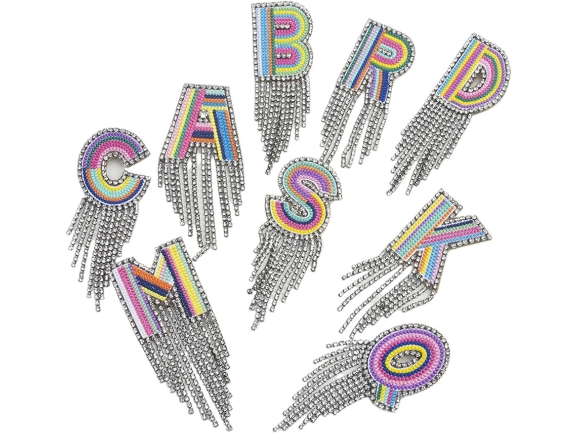 Conjunto De 2 Broches Com Letras Em Strass E Borlas, Modelo Az, Para Mulheres