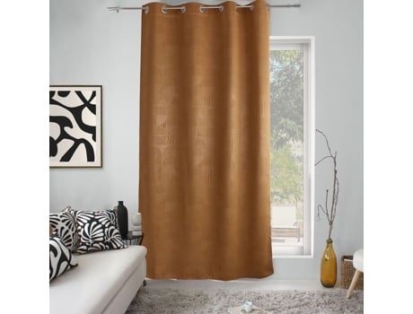 Cortina Com Ilhós Opaca Estampada Geométrica Marrom 140x240 Cm