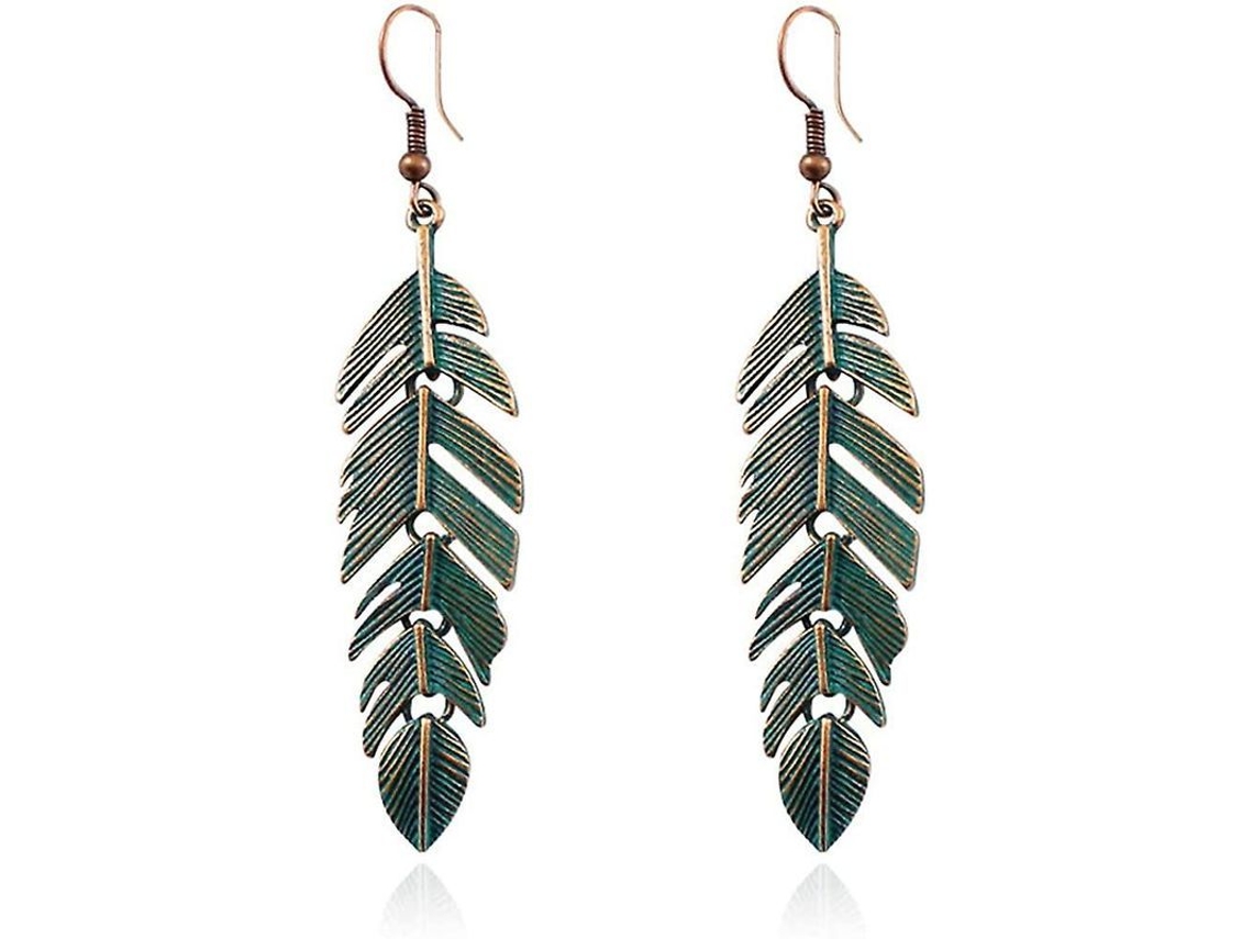 2026 aretes de Hoja Boho Vintage Verdes Bronce Ligeros Y Estilosos Hechos a Mano