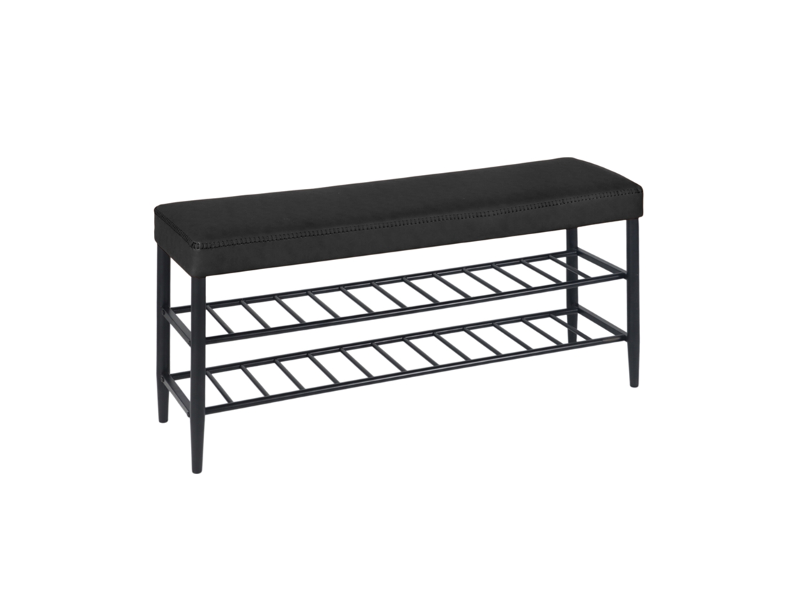 Banco Para Sapatos Relaxdays, Estofado Em Couro Sintético, 2 Prateleiras Para 8 Pares, Estante 50 X 100 X 30 Cm, Preto