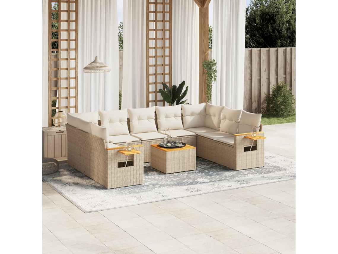 Vidaxl 10 Pcs Conjunto De Sofás P/ Jardim Com Almofadões Vime Pe Bege