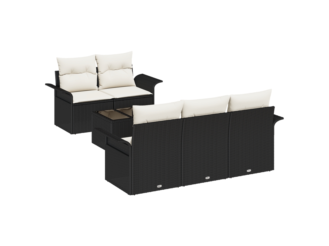 Conjunto 6 Conjunto De Sofás De Jardim Vidaxl Preto Vime Pe (55 X 55 X 37 Cm)