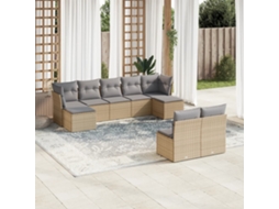 Conjunto de 9 Sofás para Jardim com Almofadas Vime Pe Bege Dkd Home Decor
