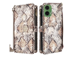 Capa De Celular De Couro Com Textura De Cobra E Alça Transversal