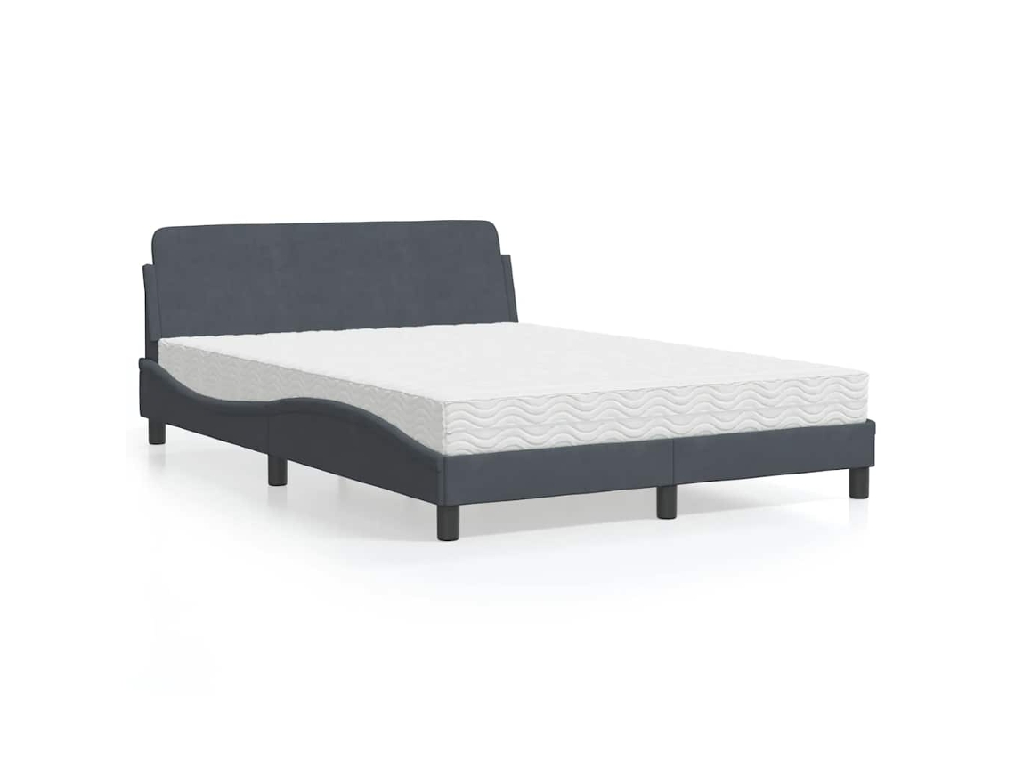 Vidaxl Cama Com Colchão Dover 140x200 Cm Veludo Cinzento-escuro