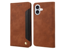 Capa Em Couro Pu À Prova De Choque Para Apple Iphone 16 Plus Castanho